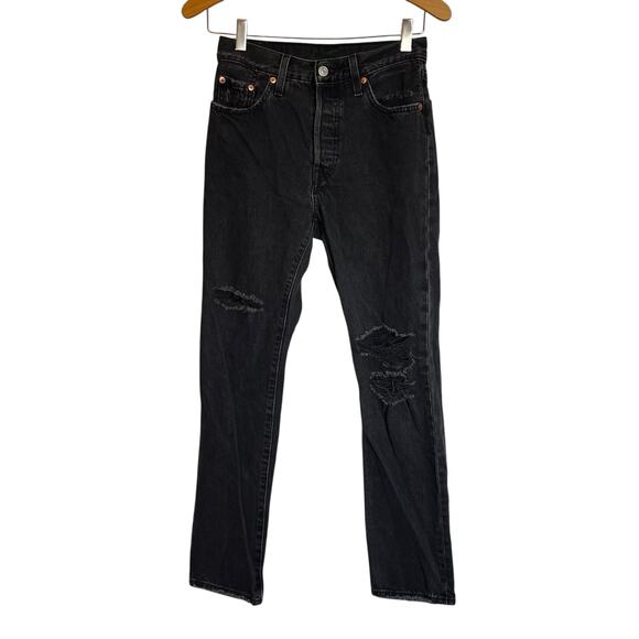 Levi's 501xx Original Fit Jeans Black Premium Denim Distressed Straight Size 25 - Picture 1 of 13